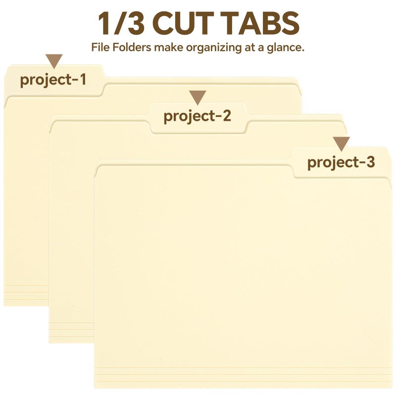 BiuLeon File Folders,100 Pack Manilla Folders 8.5x11,1/3 Cut Tabs Manila File Folders Letter Size for Easy Labeling and Organization,Vanilla Folders Great for Documents Home School Classroom Office Supplies - Image 5